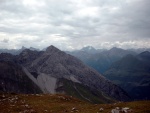 Blick vom Rappenseekopf zur Ellbogner Spitze links davon hinten ist die Wetterspitze und rechts dahinter mit Gletscher Hoher Riffler