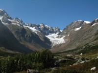 Letzter sonnige Blick zur&uuml;ck durch das Chelenalptal zum gleichnamigen Gletscher.