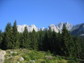 Blick am Morgen von den Wochenbrunner Alm zum westl. Wilden Kaiser.