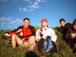 Wir Nicole, Mario und Nikolai in der Abendsonne auf der Holenke 2044m